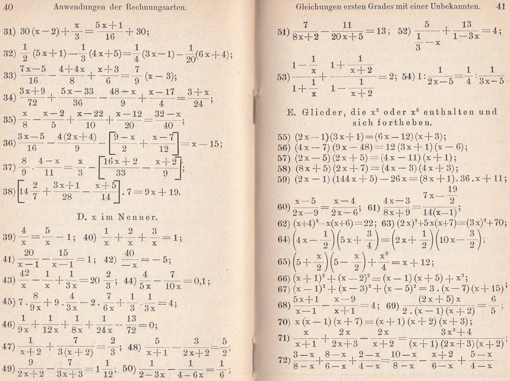 Aufgaben zu Gleichungen aus dem Jahr 1896